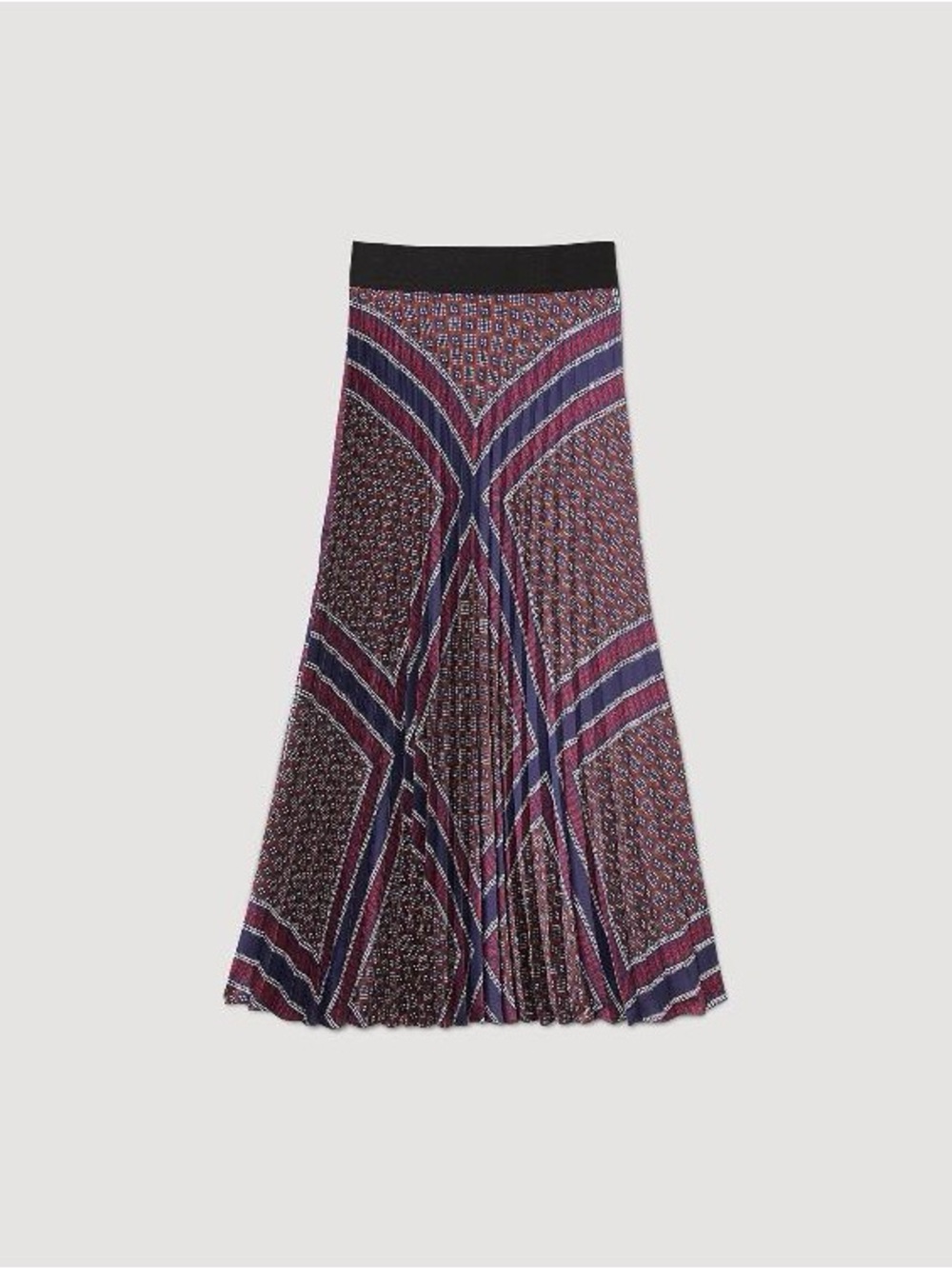 long printed pleated skirt (Jupe longue plissée imprimée)by sandro burgundy navy - Picture 6 of 6